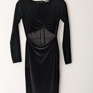 Velvet Midi Cut Out Black Dress Size 4